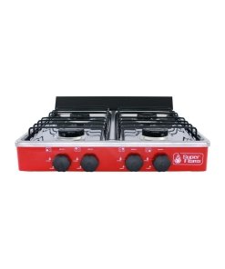 Parrilla de Gas de 4 Quemadores Superflama – Diseño Compacto y Resistente con Cubierta de Acero en Color Rojo, Perfecta para Cocina en Hogar o Negocio
