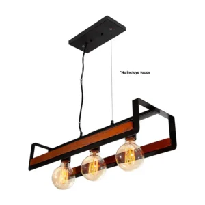 LAMPARA COLGANTE P/3 FOCO E27 60W NEGRO/MADERA