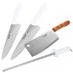 HACHUELA  8"  COCINA  M/MADERA +CUCHILLOS+AFILADOR
