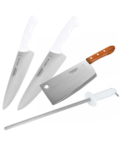 HACHUELA  8"  COCINA  M/MADERA +CUCHILLOS+AFILADOR