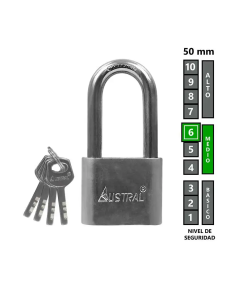 CANDADO #   50 MM. PLATA GL HIERRO ALT/SEG LL/PTS