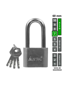 CANDADO #   60 MM. PLATA GL HIERRO ALT/SEG LL/PTS