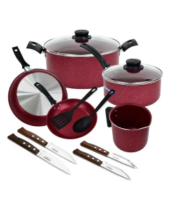 BATERIA P/COCINA 13 PZAS TURIM GRANITO ROJA