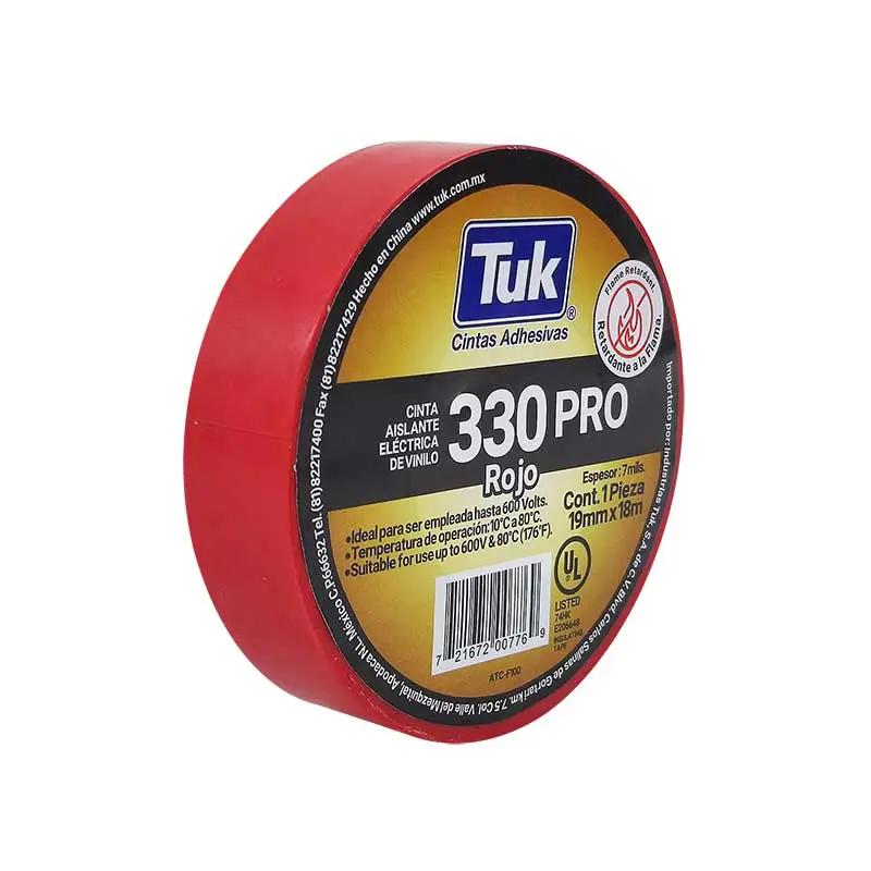 CINTA AISLAR 19 MM X 18 MT ROJO U/PROF 330 TUK