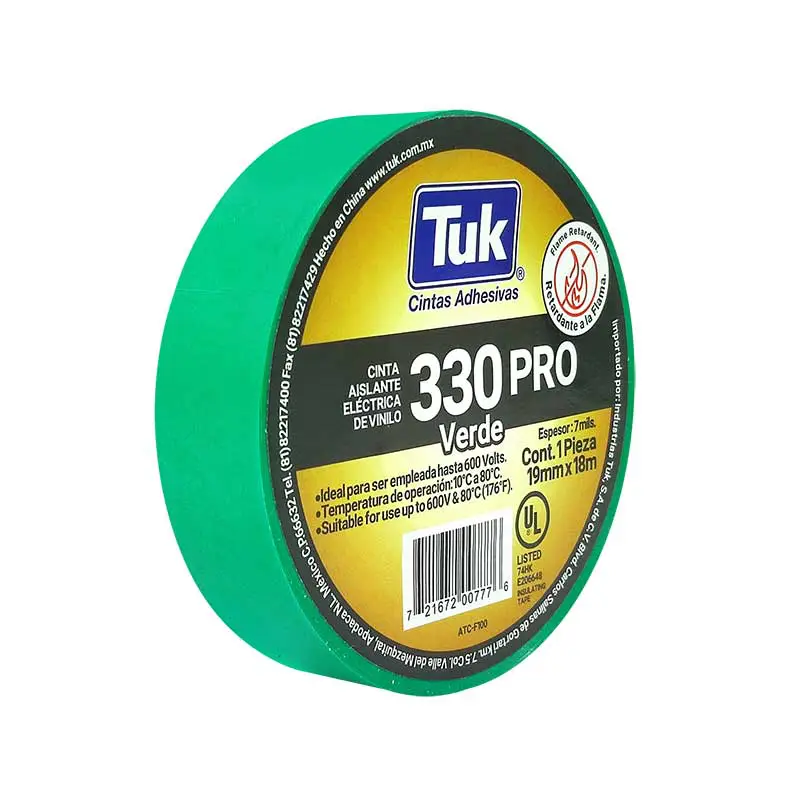 CINTA AISLAR 19 MM X 18 MT VERDE U/PROF 330 TUK