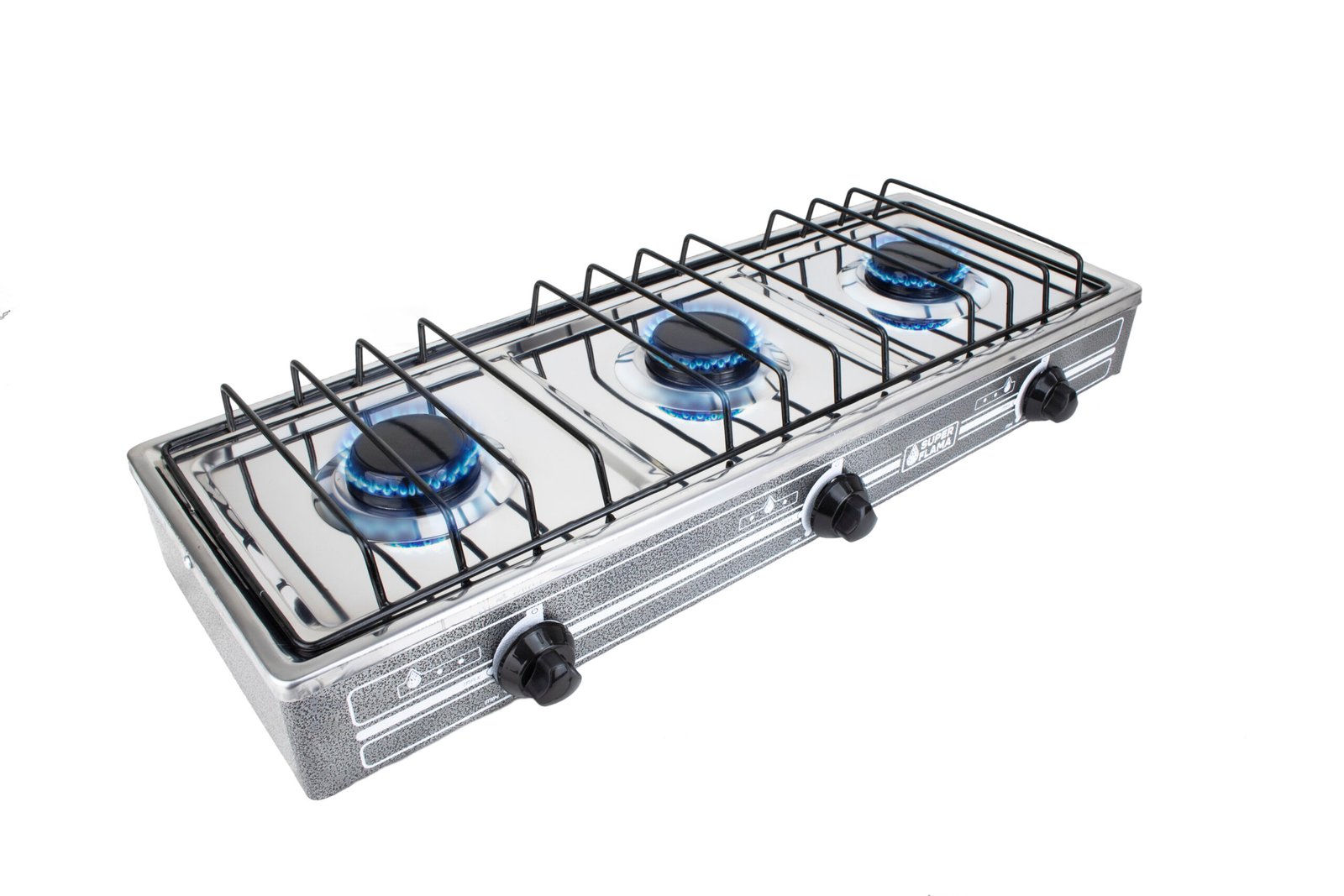 Parrilla de Gas de 3 Quemadores Superflama 3Q-CA – Diseño Compacto y Resistente con Cubierta de Acero en Color Gris, Ideal para Cocinar con Eficiencia y Seguridad