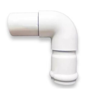 Codo hidráulico Amanco RD26 de 90° para tubería de 1 1/2", con hule sellador de alta calidad, ideal para sistemas de agua y presión