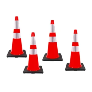 CONO DE PRECAUCIÓN 71 CM BASE NEGRA JGO 4 PIEZAS