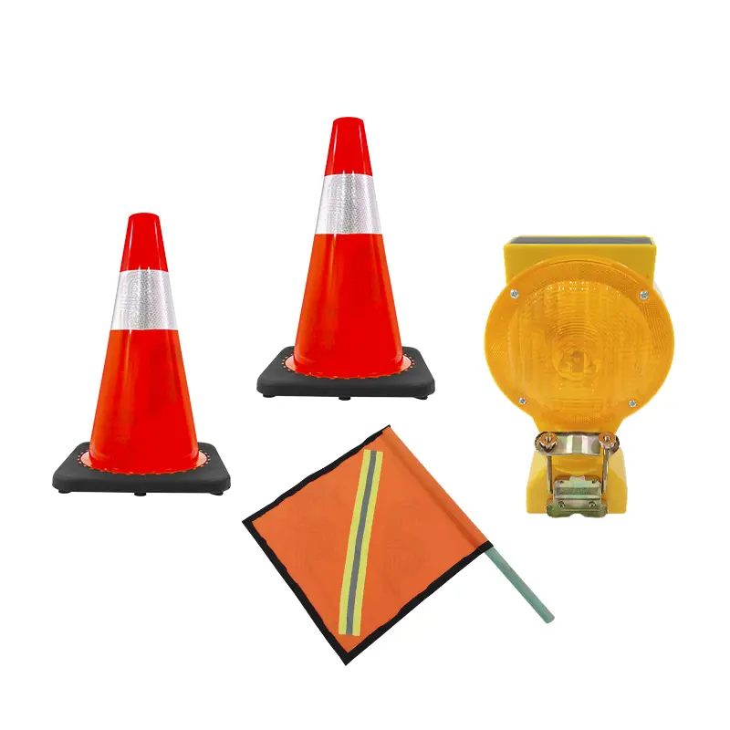 CONO DE PRECAUCIÓN 45 CM + LAMPARA Y BANDEROLA