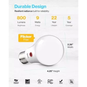 Sunco Lighting A19 Foco LED, Luz del día (6000K), 9W (equivalente 60W), Iluminación Exterior con Fotocélula