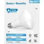 Sunco Lighting - Bombilla LED BR30, 11W = 65W, Luz de Día de 5000 K