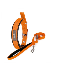 COLLAR CON CORREA CHEVRON GDE 30KG NARANJA P/PERRO