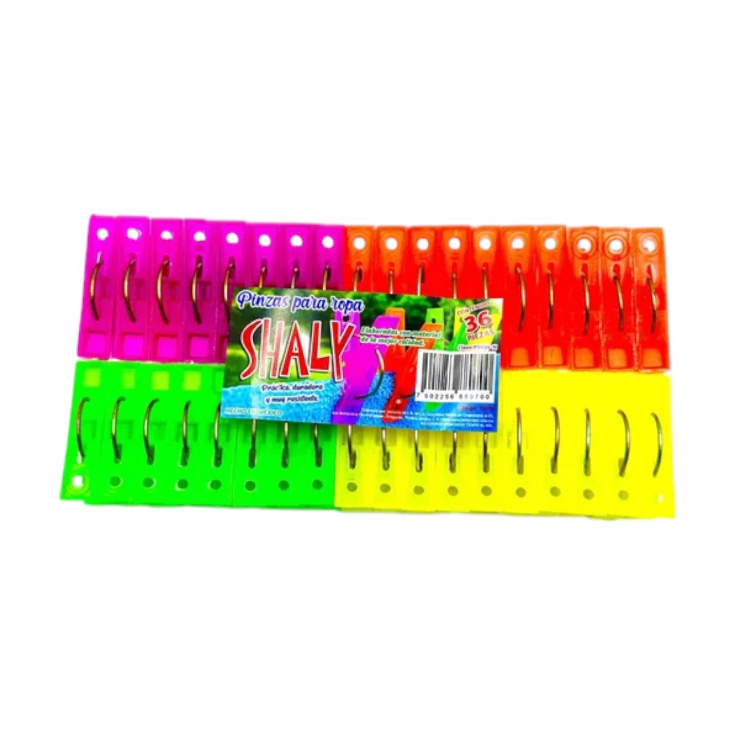 Paquete de 36 Pinzas para Ropa Shaly 85013 de Plástico en Colores Fluorescentes - Resistentes y Duraderas para Uso Doméstico