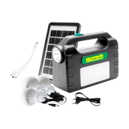 Sistema de Iluminación Solar Lion Tools   2702 con 3 Focos LED de 9W y Puertos USB para Uso en Interiores - Estructura   Blanca