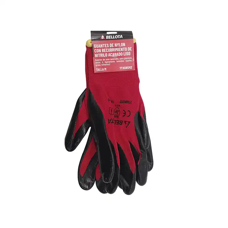 GUANTES NYLON NITRILO LISO ROJO/NGO MED BELLOTA
