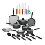BATERIA PARA COCINA 18 PZAS. NEGRO C/JGO CUCHILLOS