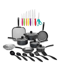 BATERIA PARA COCINA 18 PZAS. NEGRO C/JGO CUCHILLOS