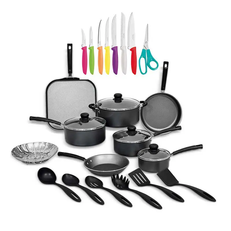 BATERIA PARA COCINA 18 PZAS. NEGRO C/JGO CUCHILLOS