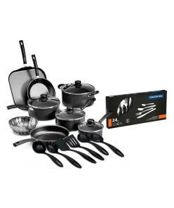 BATERIA P/ COCINA 18 PZAS. COLOR NEGRO Y CUBIERTOS