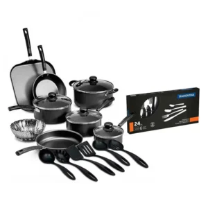 BATERIA P/ COCINA 18 PZAS. COLOR NEGRO Y CUBIERTOS