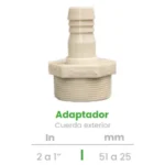 Adaptador de Cuerda Exterior Conekta 2 a 1" - Reducción Segura para Conexiones Grandes - ace14 - Ideal para Instalaciones Residenciales
