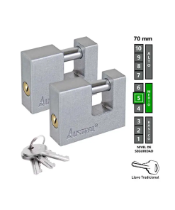 CANDADO #   70 MM. P/CORTINA 2PZ C/LLAVE IGUALADA