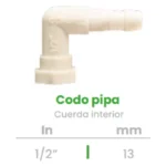 Codo Pipa Conekta con Cuerda Interior 1/2" - Alta Resistencia para Conexiones Seguras - cdpi1 - Ideal para Proyectos Hidráulicos