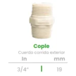 Cople de Cuerda Corrida Exterior Conekta 3/4" - Diseño Compacto y Duradero - cpcc2 - Compatible con Sistemas Residenciales