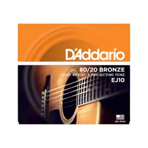 Cuerdas para Guitarra Electroacústica D'Addario EJ10 Bronze 80/20 - Sonido Brillante y Duradero