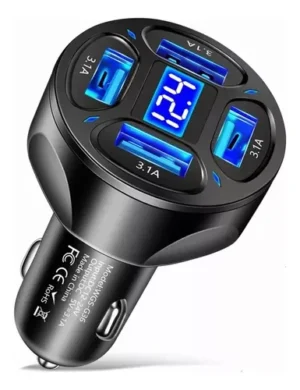 Cargador Para Auto 66w Tipo C - Tecnología de Carga Rápida PD para Dispositivos Múltiples que Permite Cargar Simultáneamente 4 Puertos USB
