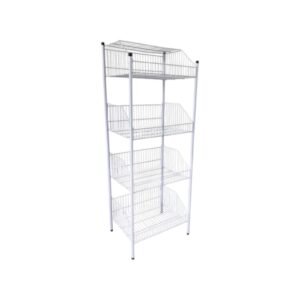 Frutero Exhibidor Jumbo con 4 Canastas - Diseño Blanco - Ideal para Almacenamiento y Exhibición de Frutas y Verduras - Código: FEJ-4C-BL-001