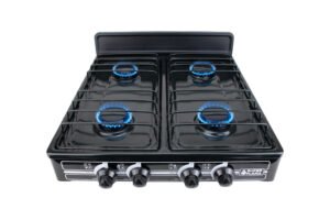 Estufa y Parrilla de Gas Super Flama 4Q - 4 Quemadores de Alto Rendimiento - Color Negro - Potencia y Diseño Moderno para tu Cocina