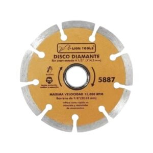 Disco Diamante 4 1/2" Rín Segmentado   Lion Tools 5887 para Corte Rápido en Concreto y Ladrillo - 114.3 mm de   Diámetro
