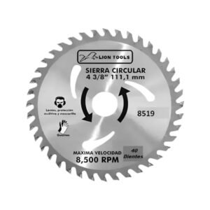 Disco para Sierra Circular Lion Tools   8519 de 4 3/8" con 40 Dientes de Carburo de Tungsteno para Corte Preciso   en Madera - Diámetro de 111 mm y Espesor de 2 mm