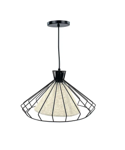 CANDIL TIPO CAMPANA DE ACERO NEGRO Y PANTALLA LINO