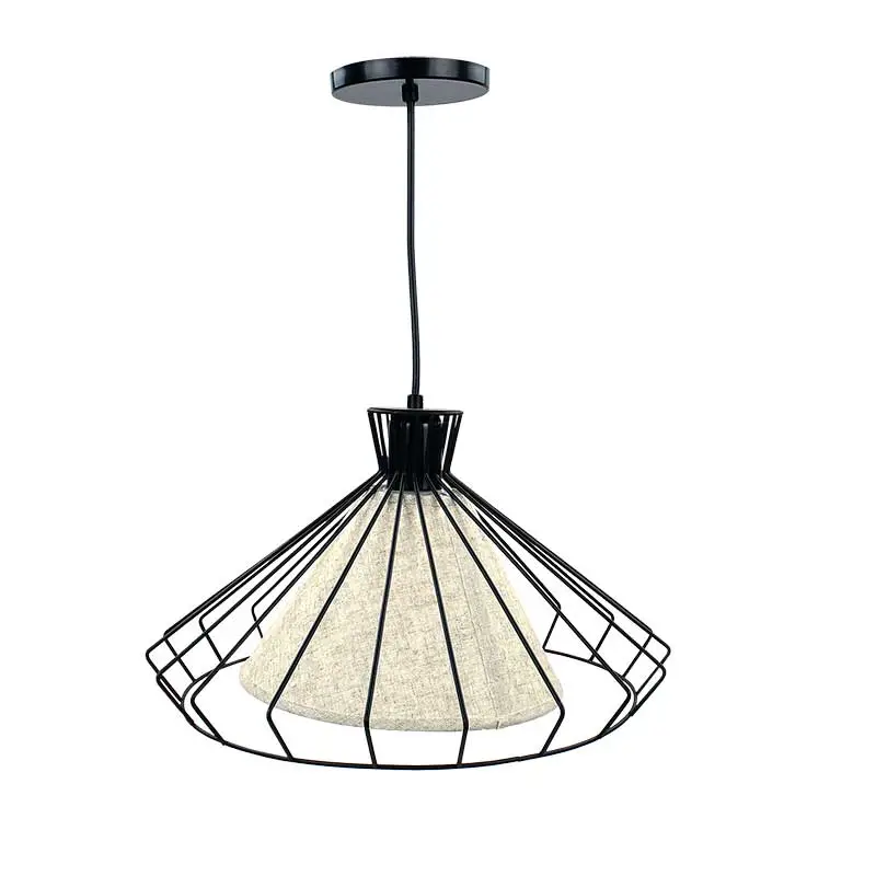 CANDIL TIPO CAMPANA DE ACERO NEGRO Y PANTALLA LINO