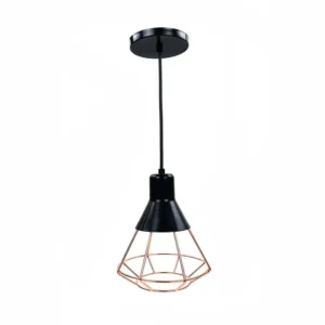 LUMINARIO TIPO CAMPANA NEGRO Y REJILLA COBRE