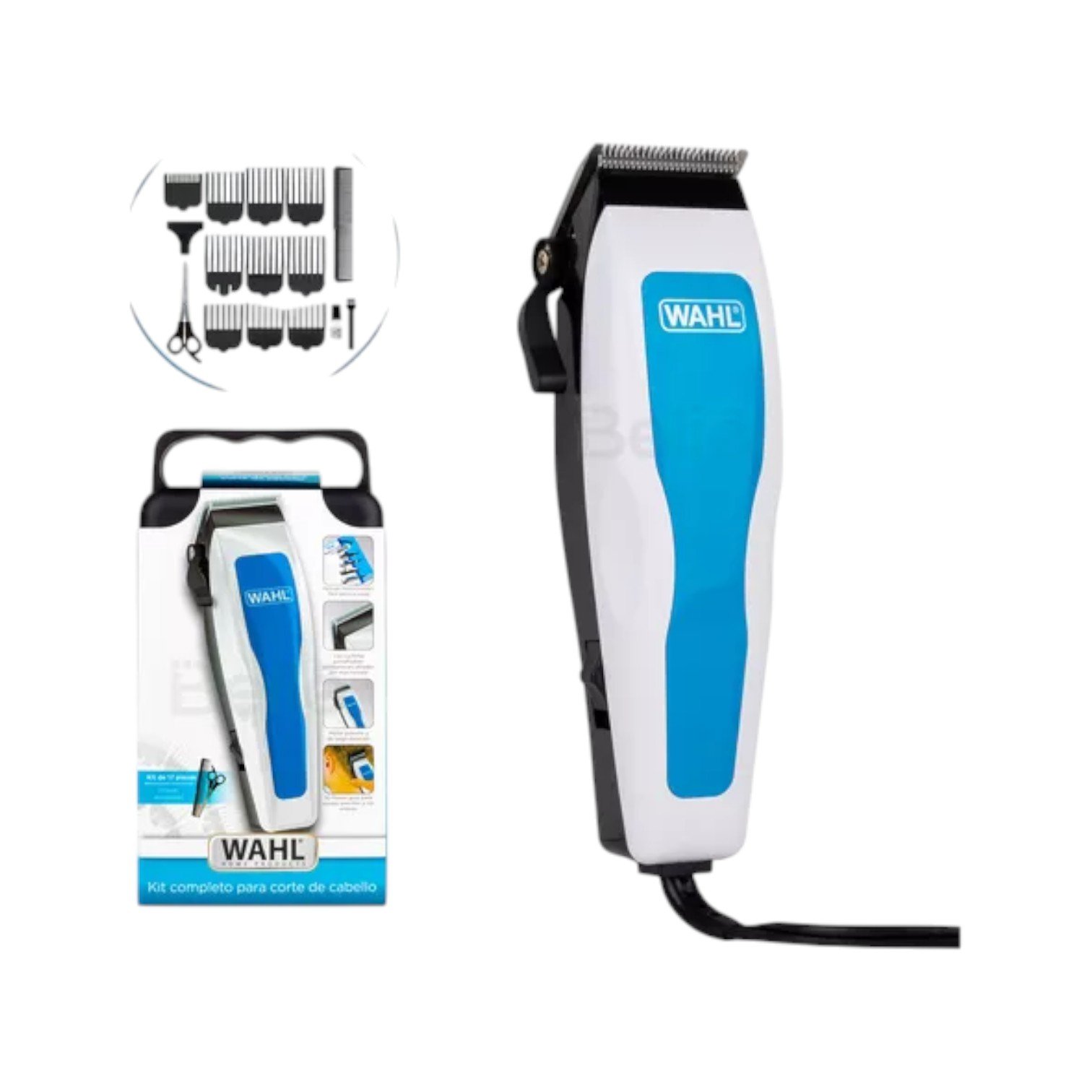 Máquina Wahl® Complete Haircutting Kit 17 Piezas - Cortadora de Pelo Azul/Blanco