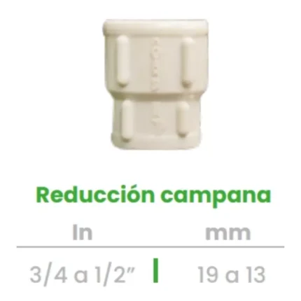 Reducción Campana Conekta 3/4 a 1/2" - Construcción Robusta y Fiable - rc1 - Ideal para Conexiones de Agua