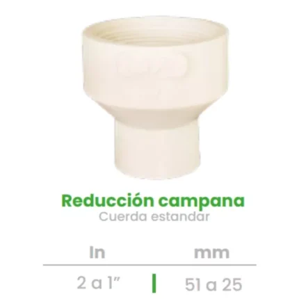 Reducción Campana Conekta 2 a 1" Cuerda Estándar - Construcción Resistente y Compacta - rce2 - Diseñada para Uso Comercial