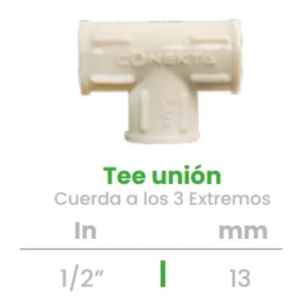 Tee Unión con Cuerda Interior en los 3 Extremos Conekta 1/2" - Versátil y Funcional - tci2 - Perfecta para Instalaciones de Riego