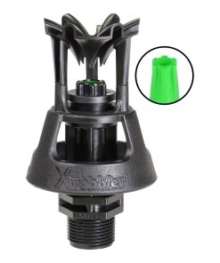 Xcel Wobbler Wade Rain Ángulo Normal Boquilla #7 Verde 1/2" M, Entrada 1/2" NPT, Flujo 241-382 LPH, Diámetro 10.1-12.5m, Presión de Operación 10-25 PSI, Trayectoria Ángulo Alto