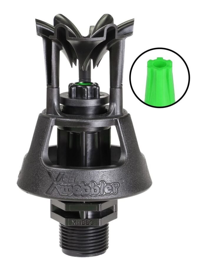 Xcel Wobbler Wade Rain Ángulo Normal Boquilla #7 Verde 1/2" M, Entrada 1/2" NPT, Flujo 241-382 LPH, Diámetro 10.1-12.5m, Presión de Operación 10-25 PSI, Trayectoria Ángulo Alto