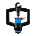 Micro-Aspersor PC 46 LPH 3/8" MPT Azul Claro con Deflector, Entrada 3/8" MPT, Presión de Operación 20-60 PSI, Boquilla 1.07mm, Rango de Flujo 44-48 LPH, Alcance 5.6-6.8m