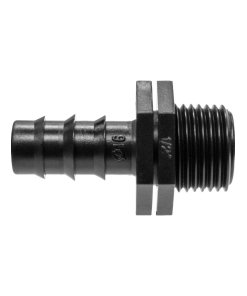 Adaptador Wade Rain 1/2" MPT x 16mm Inserción Barb, Entrada 1/2" MPT, Salida 16mm, Color Negro, Ideal para Conectar Diferentes Tipos de Tuberías