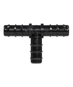 Tee de Inserción Barb Wade Rain de 16mm x 16mm x 16mm, Entrada 16mm, Salidas 16mm, Color Negro, Ideal para Distribuir Agua en Sistemas de Riego