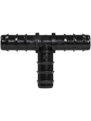 Tee de Inserción Barb Wade Rain de 16mm x 16mm x 16mm, Entrada 16mm, Salidas 16mm, Color Negro, Ideal para Distribuir Agua en Sistemas de Riego