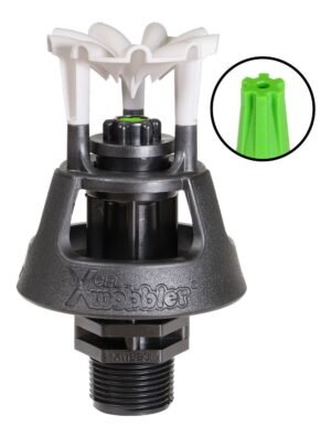Senninger Xcel-Wobbler Wade Rain 1/2" Ángulo Medio, Boquilla #7 (7/64"), Entrada 1/2" NPT, Flujo 241-382 LPH, Diámetro 10.1-12.5m, Presión de Operación 0.69-1.72 PSI, Trayectoria Ángulo Medio