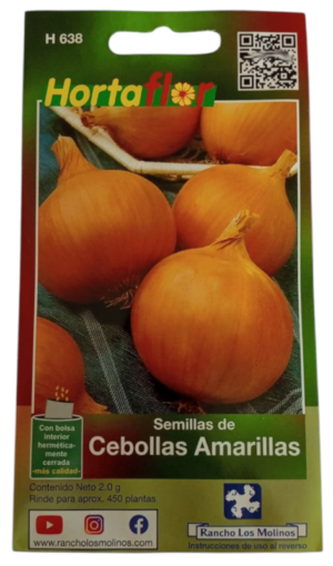 Semillas de Cebollas Amarillas HORTAFLOR – variedad de sabor suave para ensaladas, guisos y asados