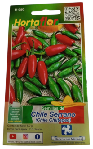 Semillas de Chile Serrano HORTAFLOR – cosecha abundante de chiles frescos para salsas picantes